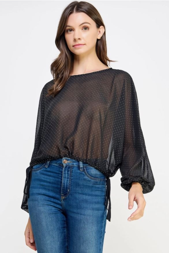 Annie Sheer Rhinestone Chiffon Top