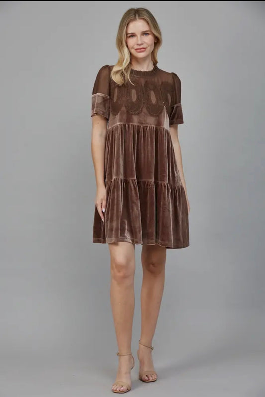 Amarillo Velvet Dress in Mocha