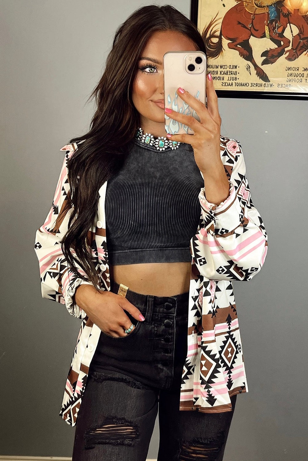 Aztec Print Button Up