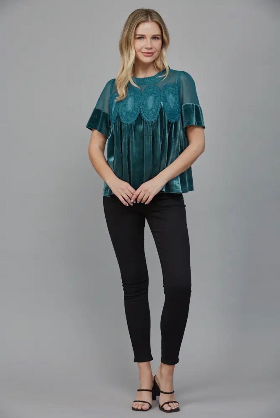 Amarillo Velvet Top in Turquoise