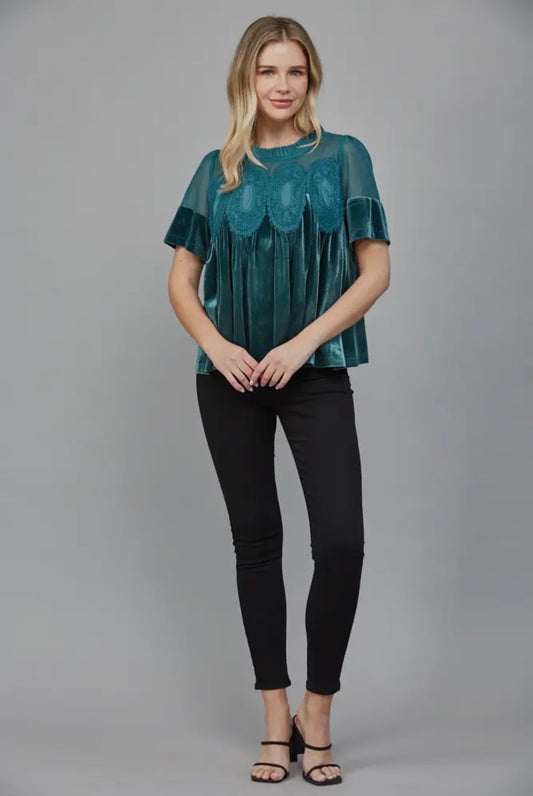 Amarillo Velvet Top in Turquoise