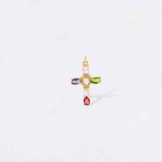 MULTI COLOR CRYSTAL CROSS CHARM PENDANT