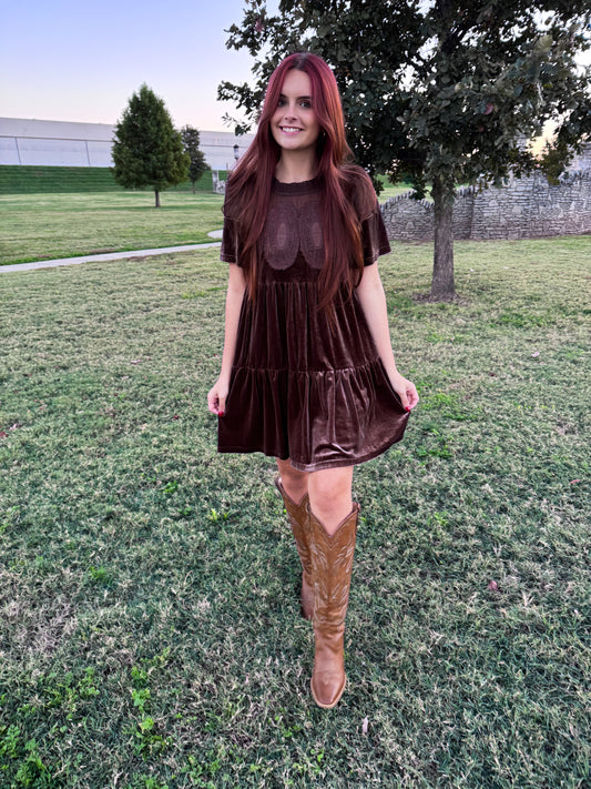 Amarillo Velvet Dress in Mocha