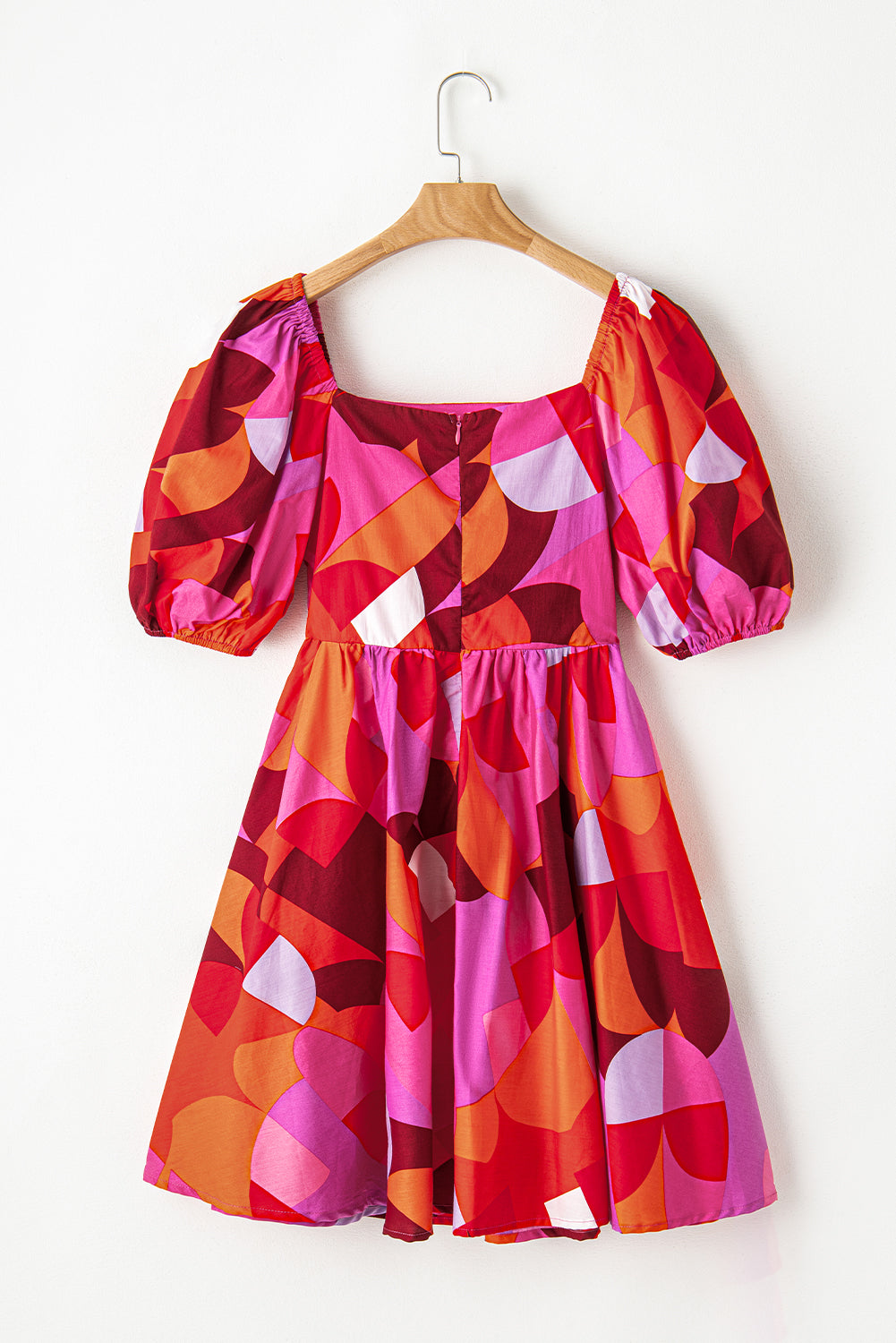 Ava Red Abstract Puff Sleeve Dress