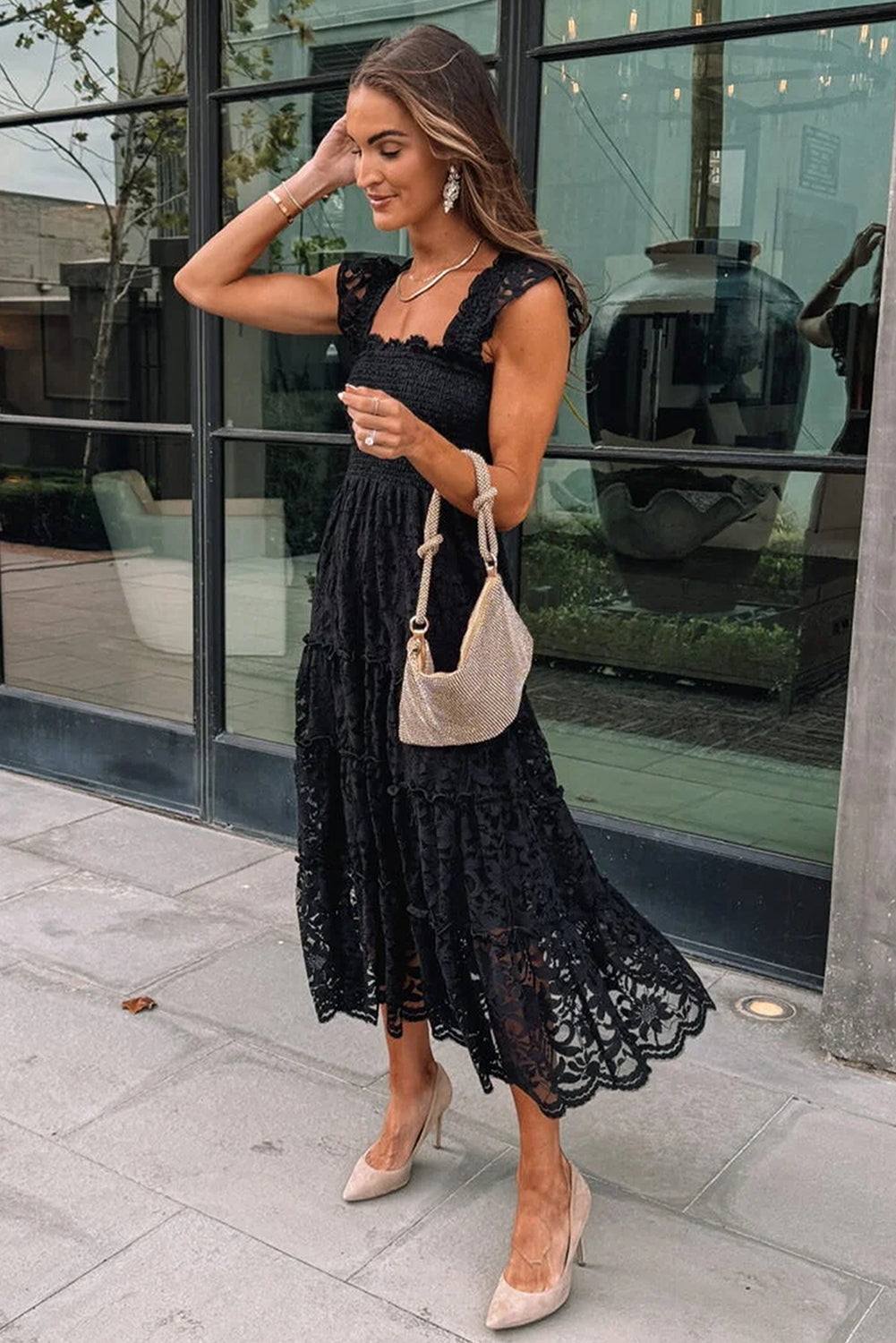 Ella Black Lace Midi Dress