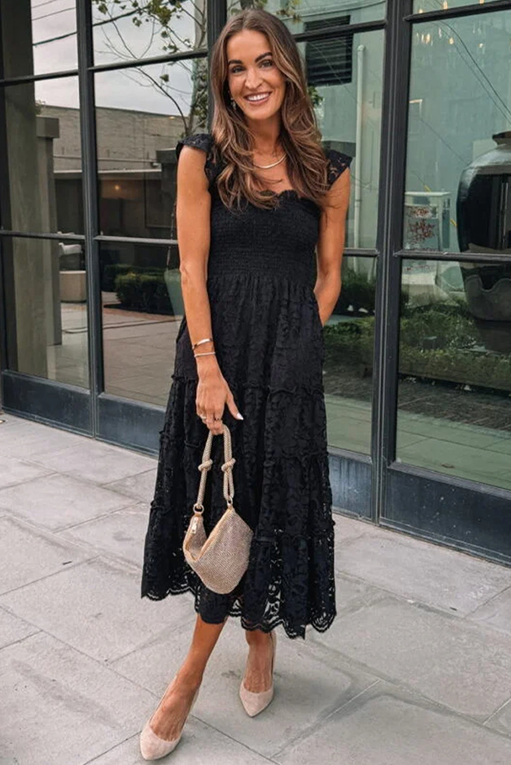 Ella Black Lace Midi Dress