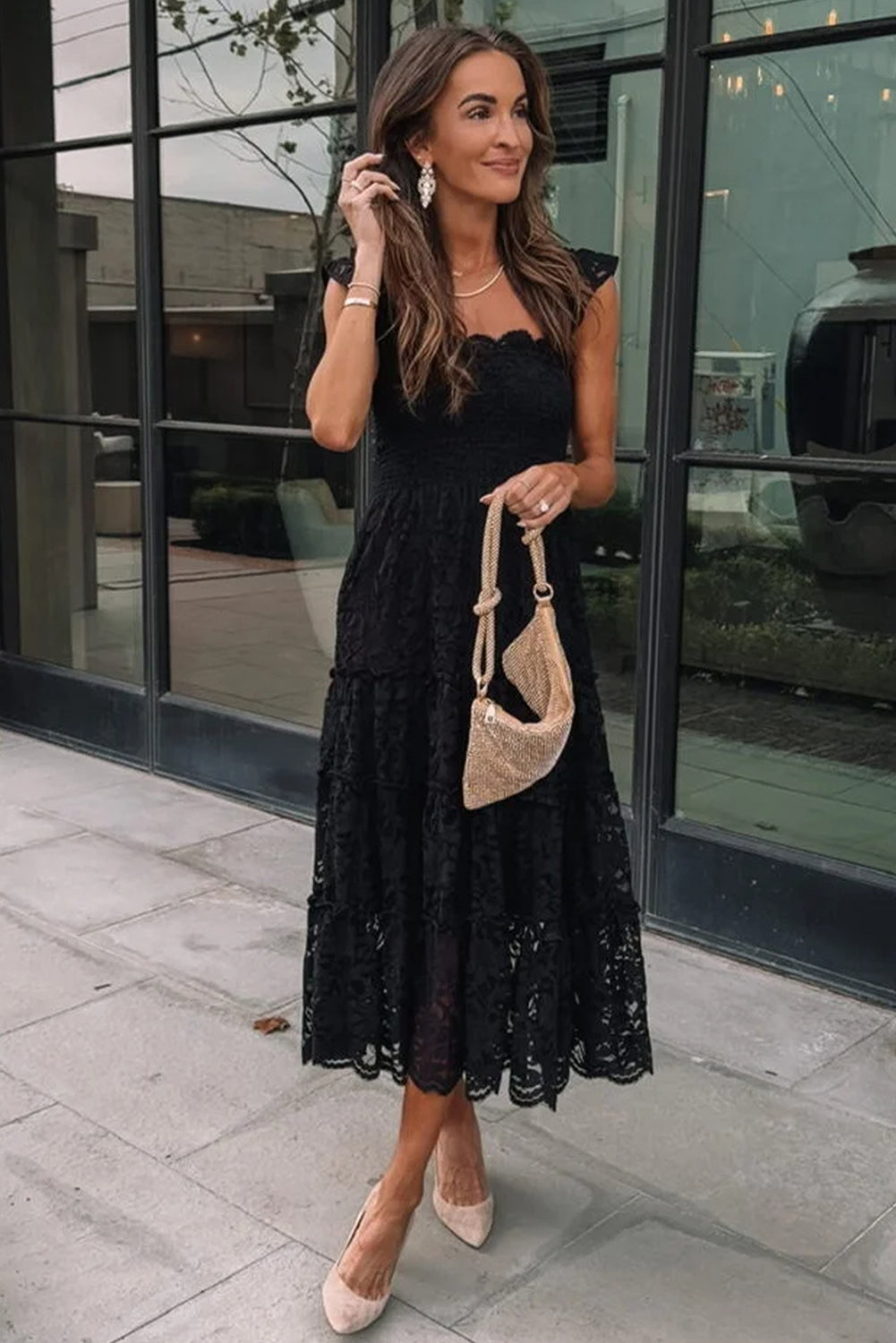 Ella Black Lace Midi Dress