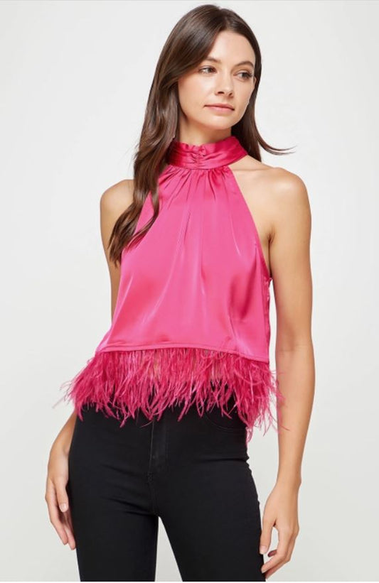 Paris Feathered Satin Halter Top