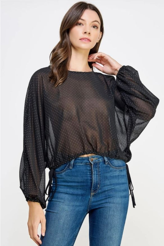 Annie Sheer Rhinestone Chiffon Top